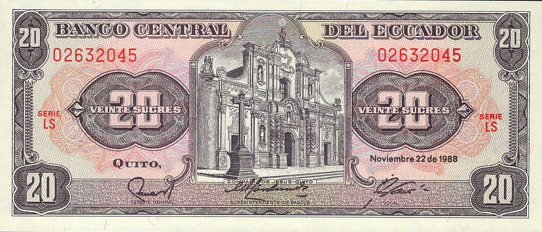 Ecuador 20 1988 UNC 121/a1988-LS